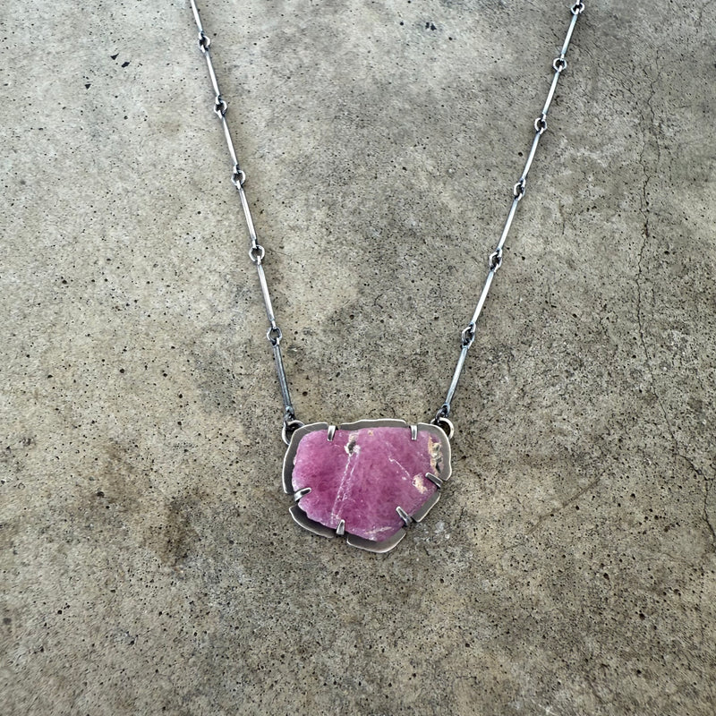 raw ruby single stone necklace