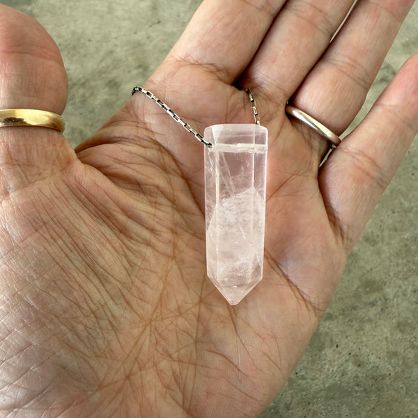 geometric rose quartz necklace