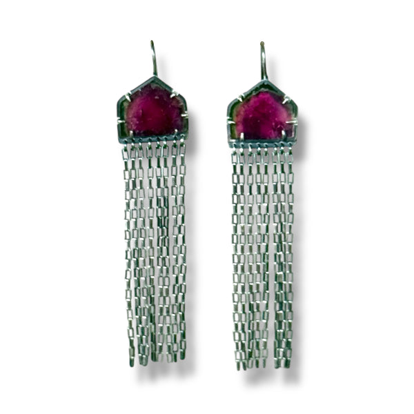 watermelon tourmaline fringe earrings