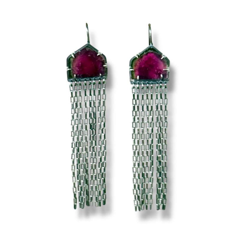 watermelon tourmaline fringe earrings