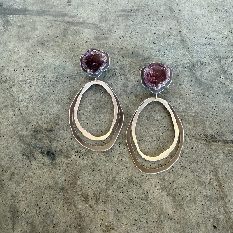 pink tourmaline double rough cut earrings