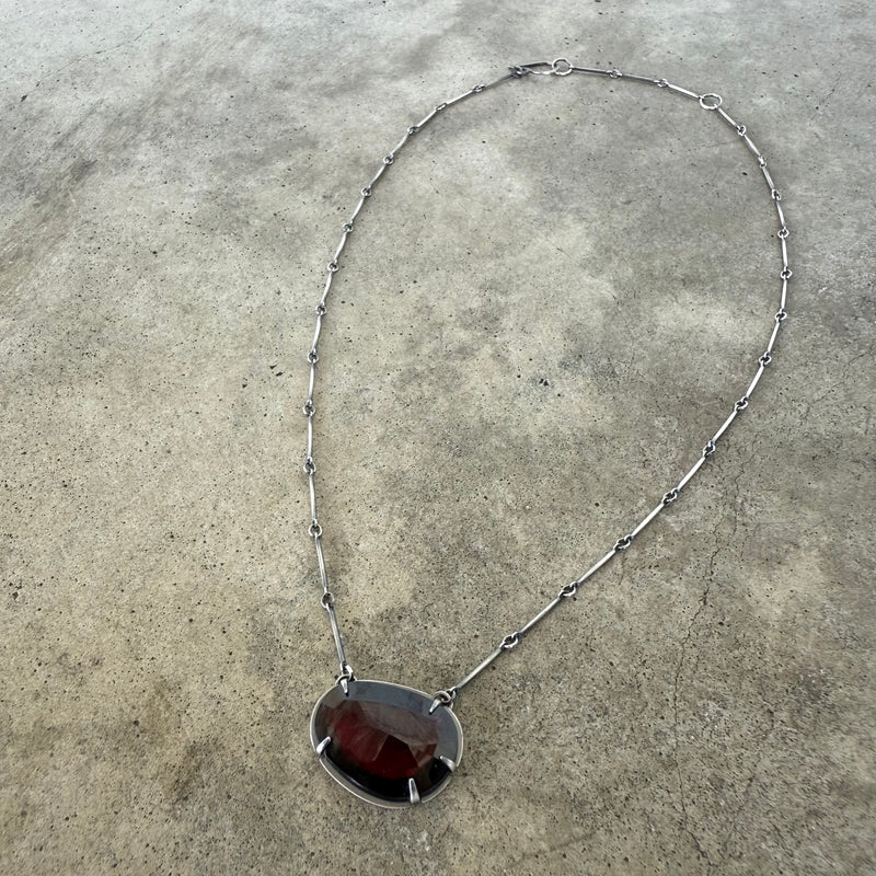 faceted garnet single stone necklace