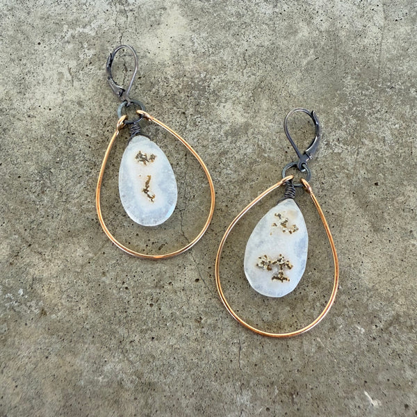 two tone solar quartz stirrup earrings