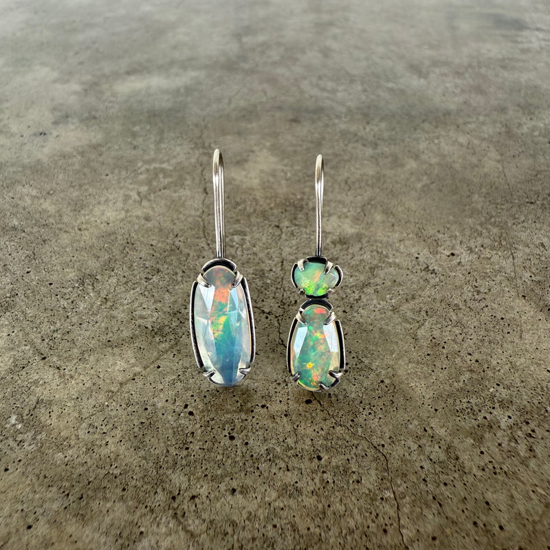 long asymmetrical welo opal drop earrings
