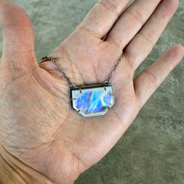 rainbow moonstone geometric necklace