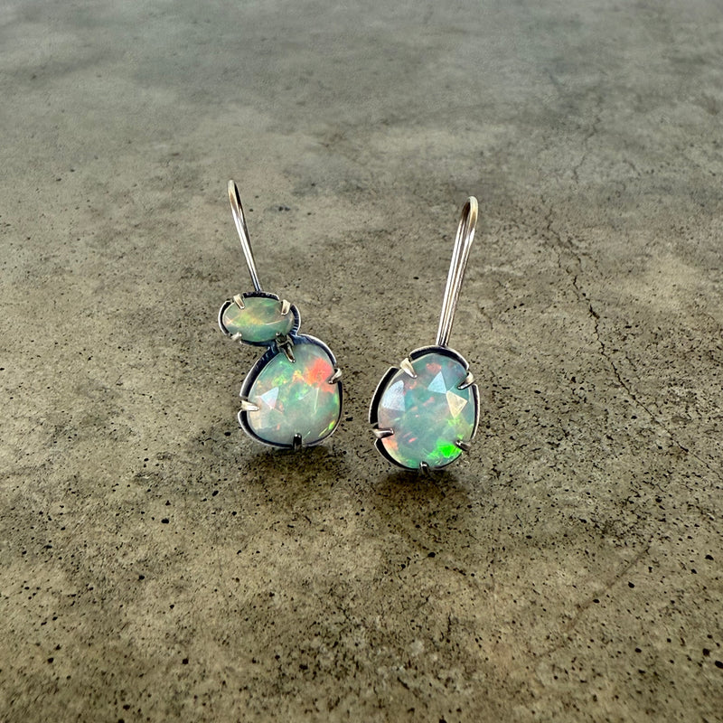 rounded asymmetrical welo opal drop earrings
