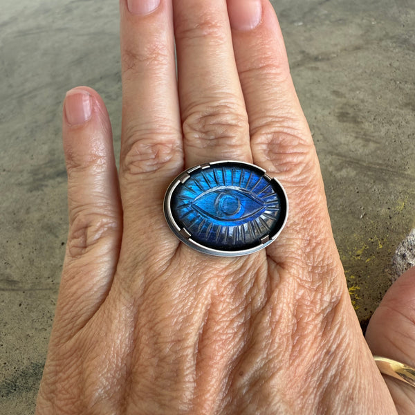 large labradorite evil eye ring