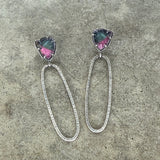 bi-color tourmaline hatch oval earrings