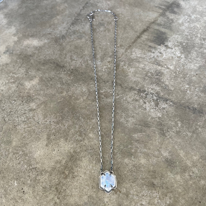 rainbow moonstone hexagon necklace