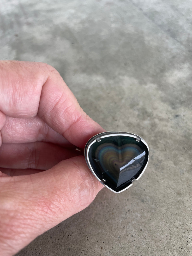 rainbow obsidian heart ring