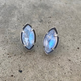 rainbow moonstone marquise post earrings