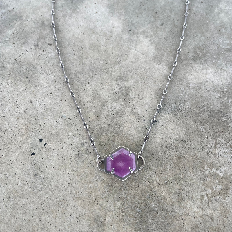 small ruby hexagon necklace
