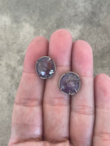 small faceted ruby post earrings