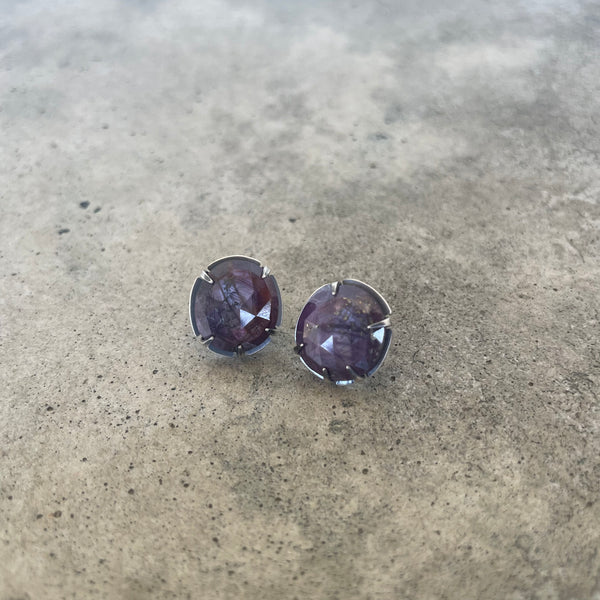 small faceted ruby post earrings