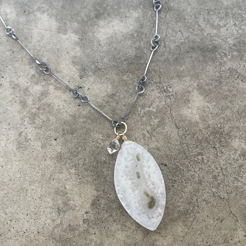 faceted solar quartz marquise necklace