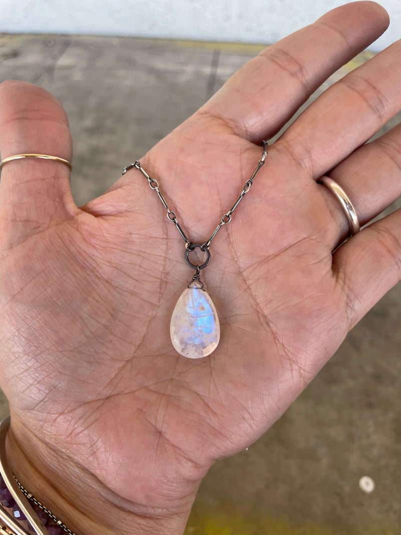 faceted rainbow moonstone teardrop necklace