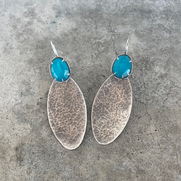 amazonite hammered oval drop earrings