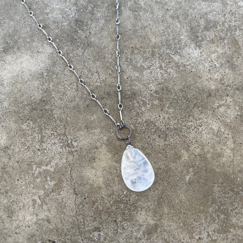 faceted rainbow moonstone teardrop necklace