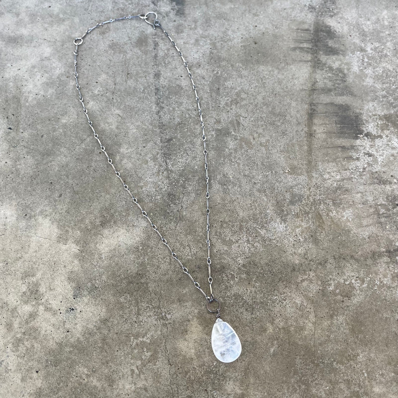 faceted rainbow moonstone teardrop necklace