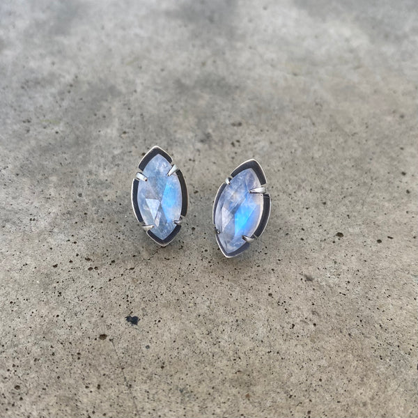 rainbow moonstone marquise post earrings