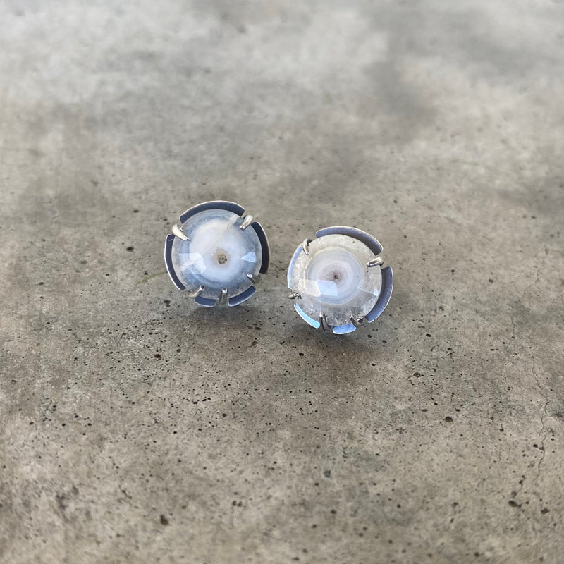 rose cut solar quartz post earrings