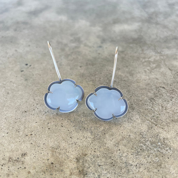 tiny white chalcedony cloud earrings