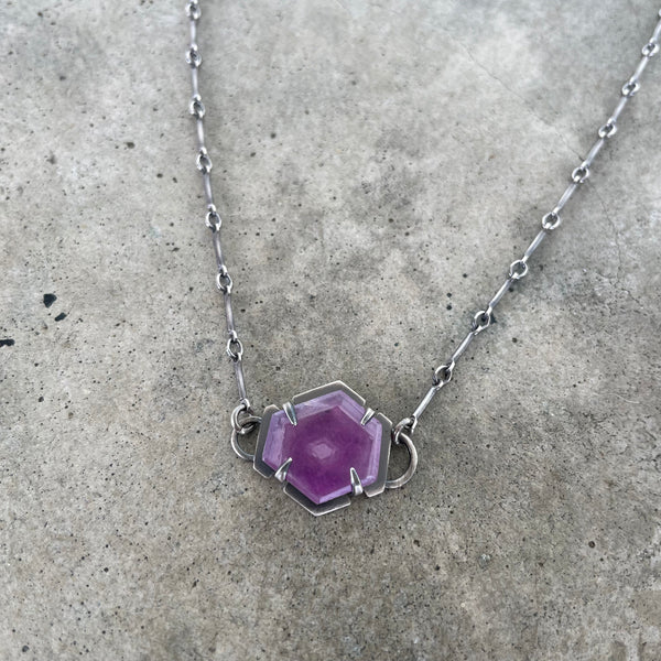 small ruby hexagon necklace