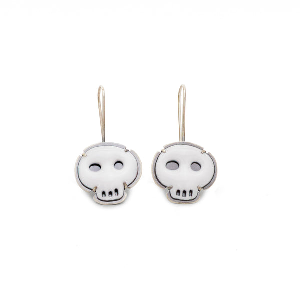 White gold sales skull earrings