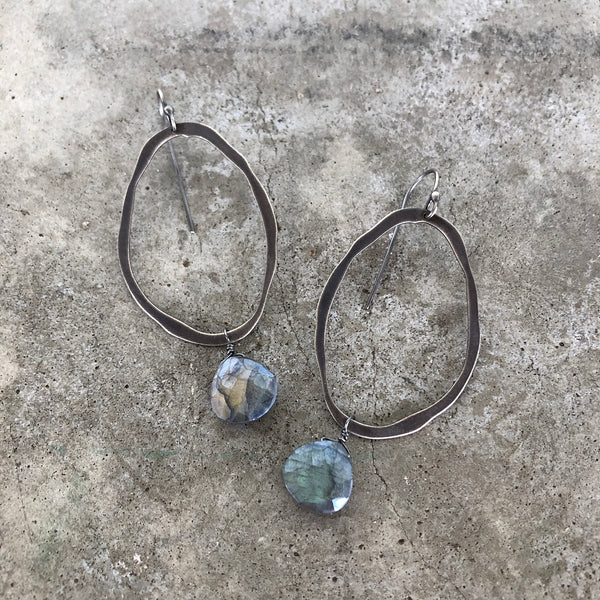 extra thin rough cut earring with stone - Lisa Crowder Studio
