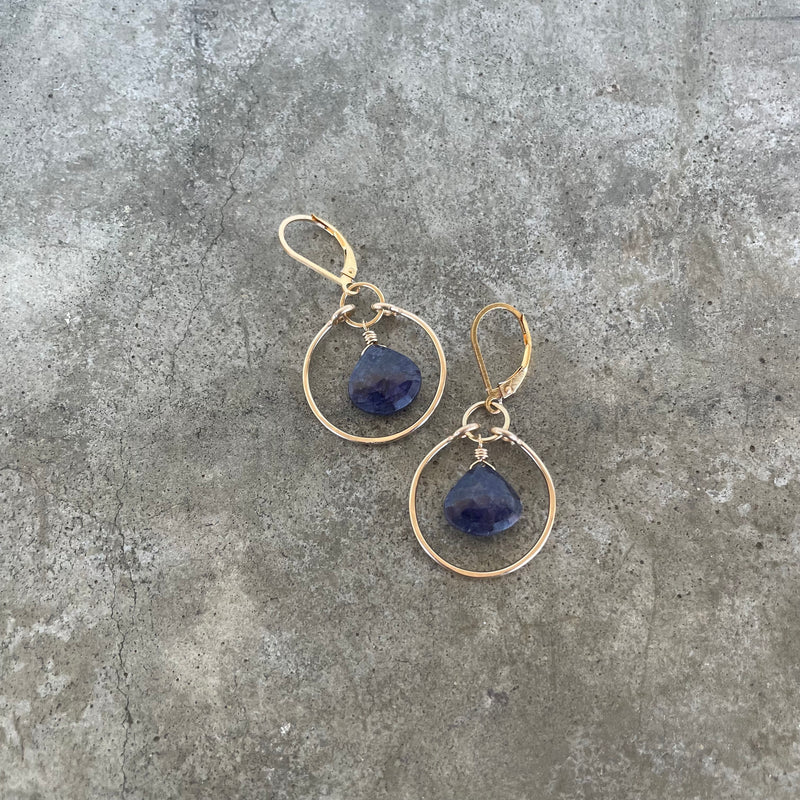 sapphire gold stirrup earrings