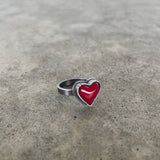 tiny enamel heart ring- red