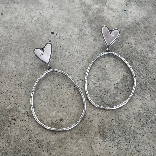 heart hoop post earrings