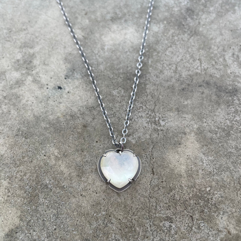 Heart Mother of Pearl Quartz Doublet Necklace