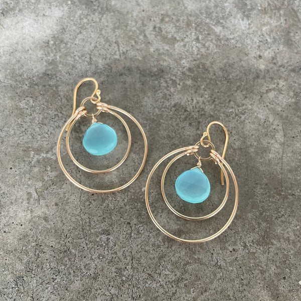 gold double hoop stone earrings