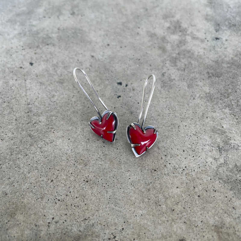 tiny heart dangle drop earrings