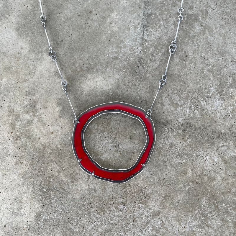 extra thin single rough cut red enamel necklace