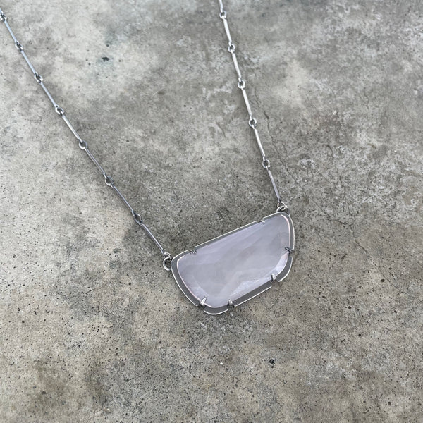 faceted freeform rose quartz necklace