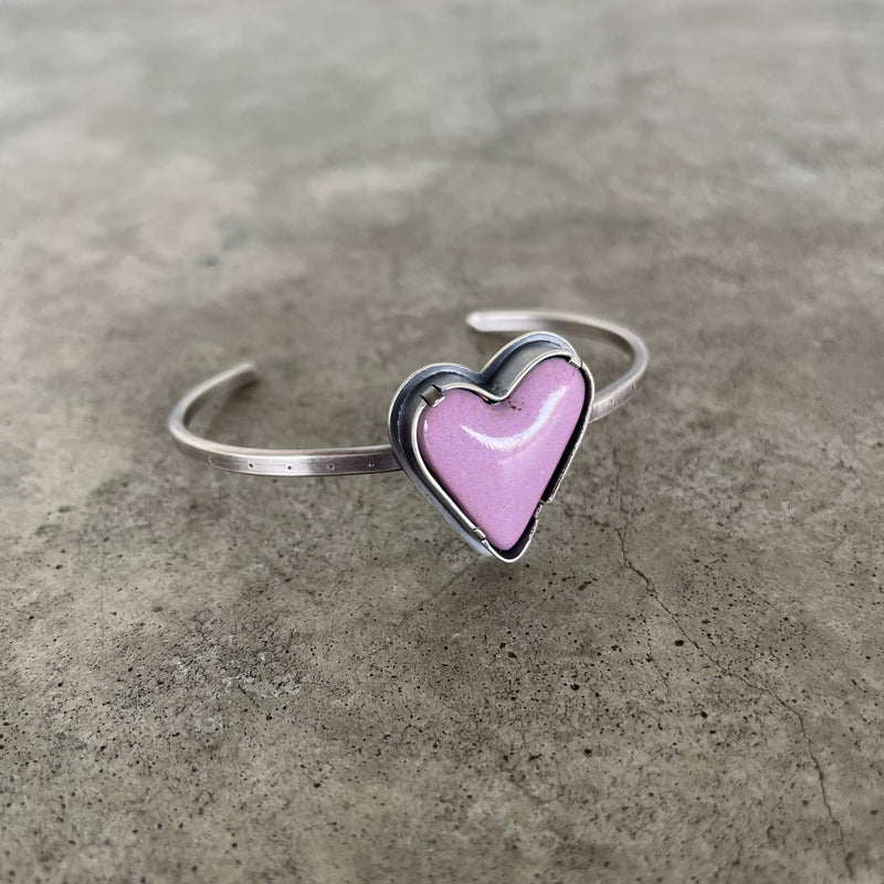 pink enamel heart cuff bracelet