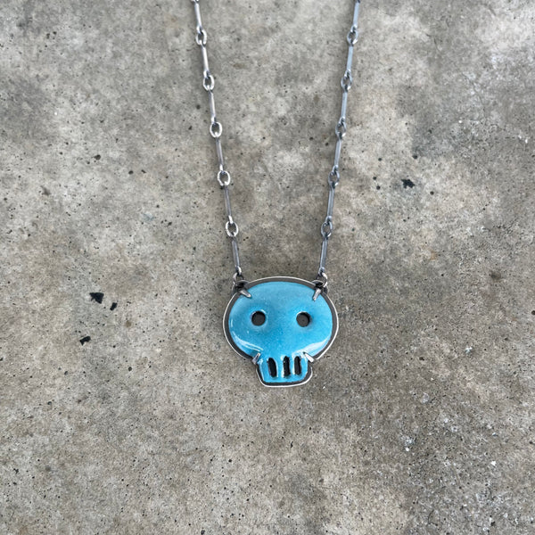 tiny turquoise skull necklace