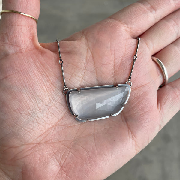faceted freeform rose quartz necklace