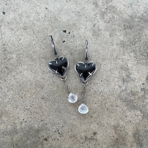 tiny heart and stone drop earrings