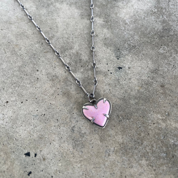tiny enamel heart necklace-pink