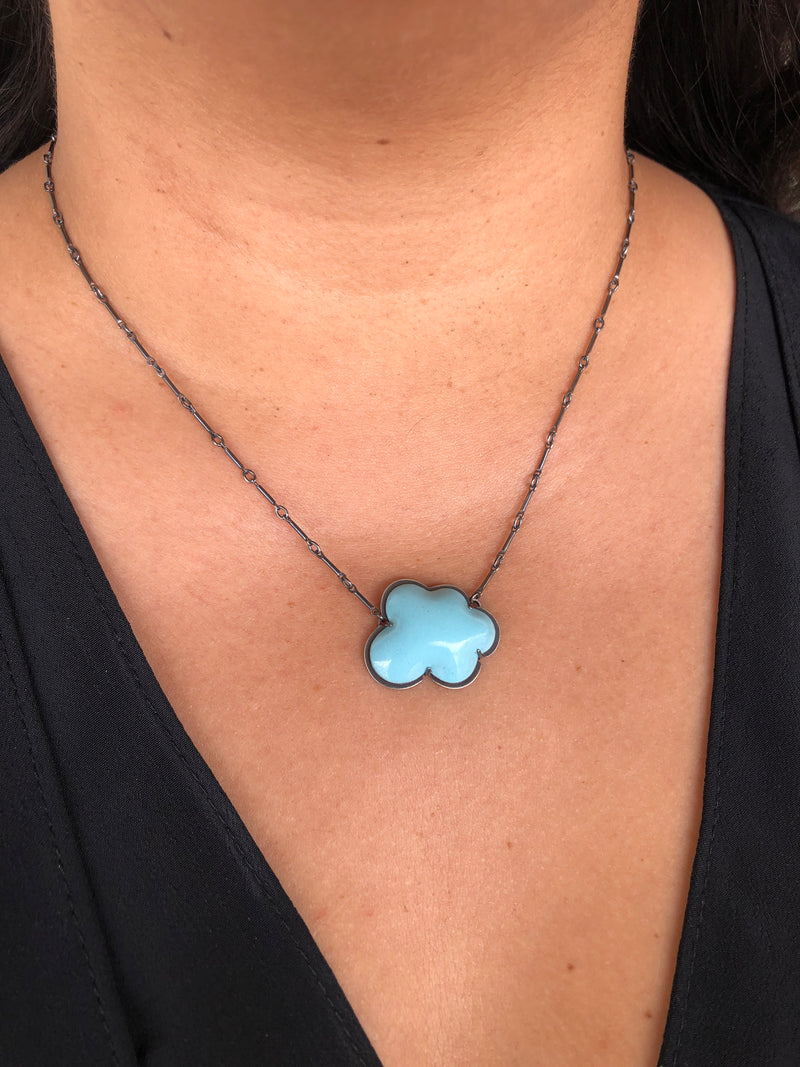 Small Blue Enamel Cloud Necklace
