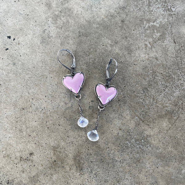 tiny heart and stone drop earrings