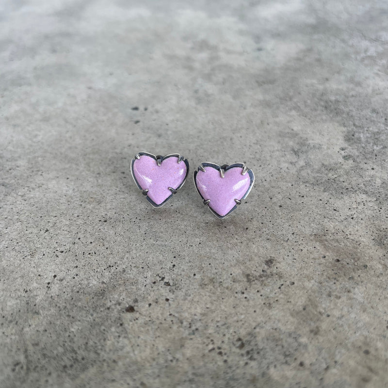 tiny enamel heart post earrings-pink - Lisa Crowder Studio