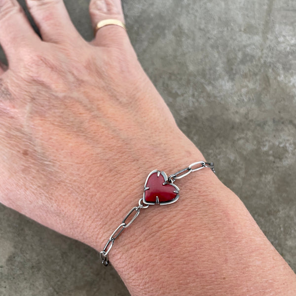 tiny heart link bracelet-red