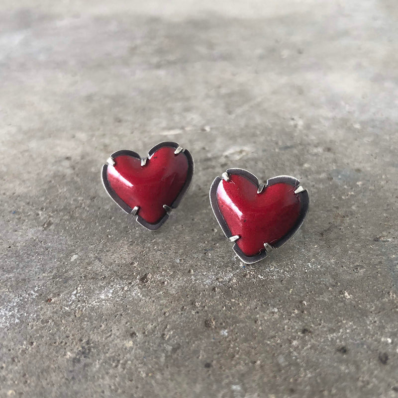 tiny enamel heart post earrings-red - Lisa Crowder Studio